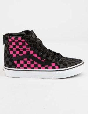 Vans Sk8 Hi-Zip Checkerboard - Carmine Rose Pink / Black (Youth)