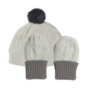 Acorn Baby Olive Branch Beanie and Mitten Set - Grey
